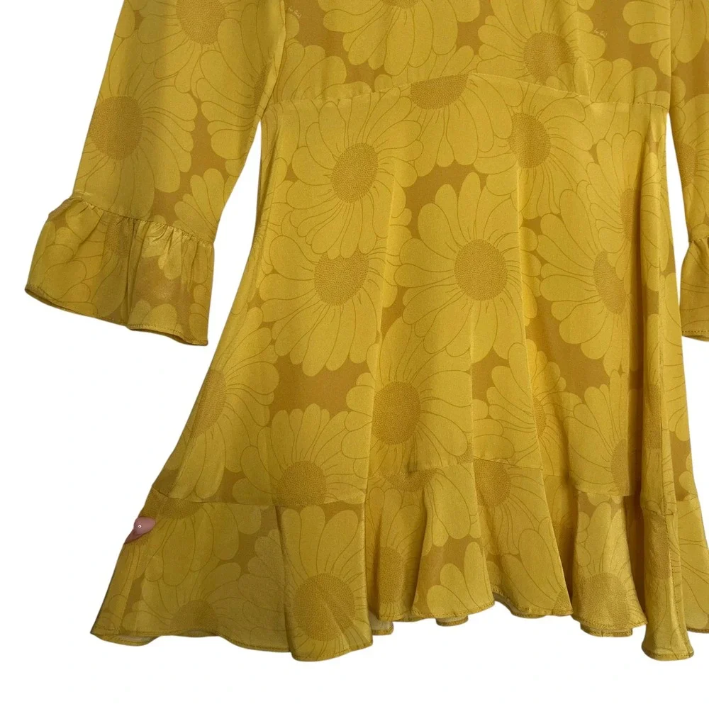 Realisation Par The Mary Jane Yellow Sunflower Silk A Line Mini Dress SZ S - Picture 5 of 13